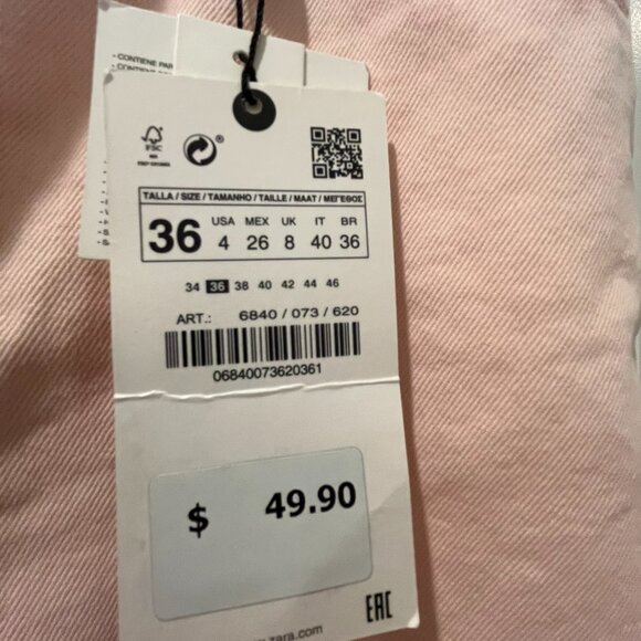 Zara The New Daddy Jeans Women's Pink Wide Leg Frayed Hem Size 4 NWT - Picture 3 of 7